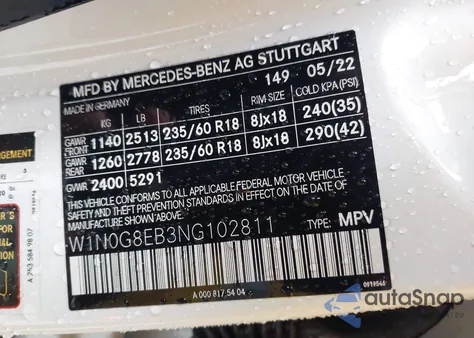 2022 Mercedes-Benz Glc 300 4Matic Suv из США, поврежденный, VIN W1N0G8EB3NG102811